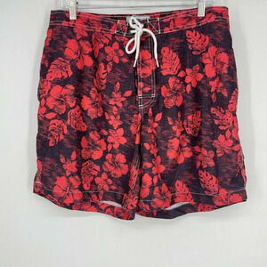 Trunks Surf & Swim Co. Shorts Mens Sz XL Red Black Floral Waist Tie Board Shorts